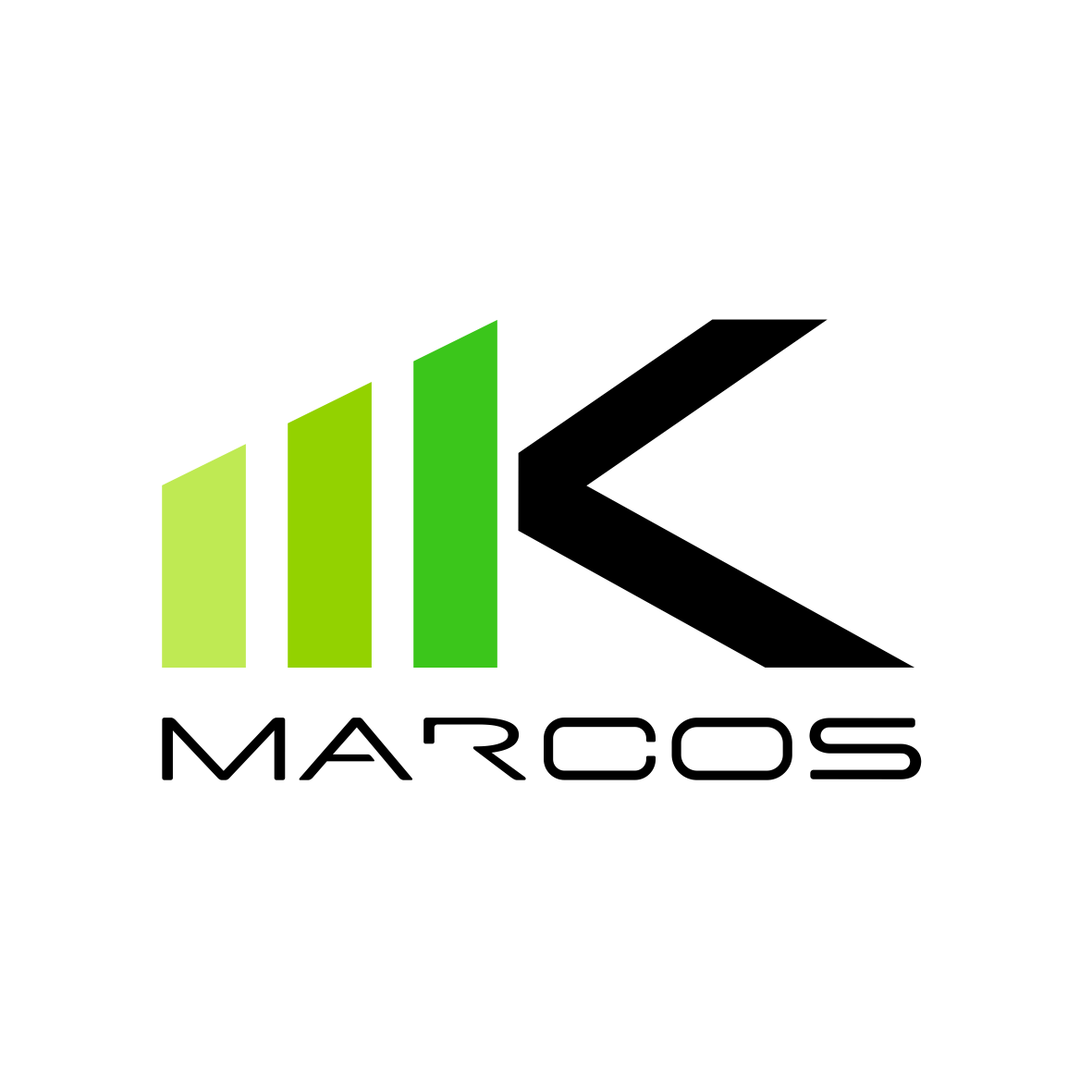 Logotipo MK Marcos Digital con icono de barras verdes y texto